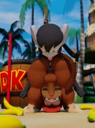 3d 3d_(artwork) absurd_res anal anthro ape ass banana barrel black_body black_fur blender_(software) bodily_fluids brown_body brown_fur chimpanzee diddy_kong digital_media_(artwork) donkey_kong_(series) doommusk drooling duo fan_character food fruit fur gay haplorhine hi_res lire_(doommusk) male male/male mammal monkey nintendo oral pan_(genus) plant presenting presenting_hindquarters primate rimming saliva sex staff