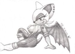 anthro bat boots breasts clothing female female_only gloves monochrome partially_clothed rouge_the_bat side_mouth side_view sitting solo sonic_(series) tagme wings