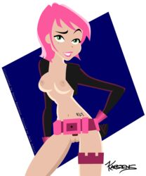 1girls belt erin_esurance esurance female female_focus female_only green_eyes jack_schitt karstens looking_at_viewer mascot naked nude nude_female pink_belt pink_hair practically_nude smile smiling smiling_at_viewer tattoo transparent_background