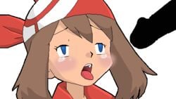 1girls animated bandana blinking bloggerman blue_eyes brown_hair clothed_female human human_only lowres may_(pokemon) penis pokemon pokemon_(anime) pokemon_rse red_bandana teenager tongue tongue_out