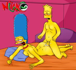 1boy 1girls aged_up anal artist_logo artist_name bart_simpson bed bedroom big_breasts blush blushing color creampie cum cum_in_ass cum_inside digital_media_(artwork) ear_piercing earring female grabbing_bedding human incest intense_orgasm intense_sex lowres male marge_simpson milf mother mother_and_son niicko nude orgasm orgasm_face pearl_necklace pillow pubic_hair son straight the_simpsons uncensored yellow_hair yellow_skin