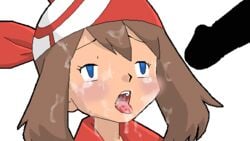 1girls animated bandana blinking bloggerman blue_eyes brown_hair clothed_female cum cum_on_face facial human human_only lowres may_(pokemon) pokemon pokemon_(anime) pokemon_rse red_bandana teenager tongue tongue_out