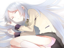 1girls angel_beats! female female_only kanade_tachibana long_hair pantyshot pointy_chin sleeping solo tagme tenshi white_hair white_panties