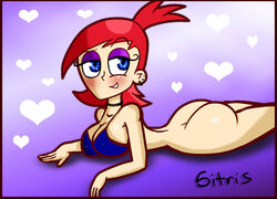 1girls bottomless breasts cartoon_network female female_only foster's_home_for_imaginary_friends frankie_foster human lying on_front pale_skin pointy_chin red_hair sitris solo tagme toony