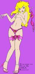 clothes color covering crown ear_piercing female female_only front_view hair karasu long_hair mario_(series) nintendo piercing princess_peach solo tagme topless umbrella vampire2099 yellow_hair