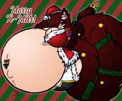 admiral_ballast_(neoclassical_succubus) christmas christmas_outfit fluffy_tail huge_thighs hyper_ass hyper_belly hyper_breasts hyper_pregnancy hyper_tail mistletoe neoclassical_succubus pregnant purple_hair thick_thighs wolf_ears wolf_tail