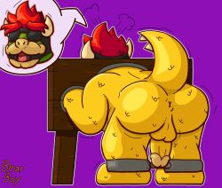 anus ass balls blindfold bowser gag genitals humanoid_genitalia humanoid_penis koopa lewdbearboy male male_only mario_(series) nintendo penis restraints ring_gag scalie stocks