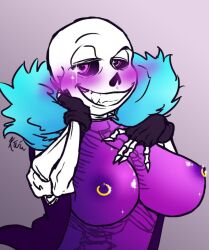 2d alternate_universe animated_skeleton big_breasts blush breasts color ectobreasts fan_character female female_only female_sans fluffy_jacket gradient_background jacket nipple_piercing no_bra no_underwear pierced_nipples piercings purple_blush purple_body purple_breasts rule_63 sans sans_au skeleton solo solo_female tagme underlust underlust_sans undertale undertale_(series) undertale_au