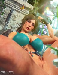 1girls 3d absurd_res ass athletic athletic_female backpack big_ass big_breasts bottomless bottomless_female breasts brown_hair female female_only firearm handgun hi_res hips huge_ass jungle lara_croft lara_croft_(survivor) looking_back milapone no_panties outdoors outside ponytail pussy solo solo_female tan-skinned_female thick_thighs thighs tomb_raider tomb_raider_(survivor) vagina weapon wide_hips