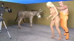 3d aggressive animal_genitalia blonde_hair collar dirty donkey donkey_show equine_penis flaccid_penis forced forced_bestiality imminent_sex jollybizz long_penis male medium_breasts naked_female photoshoot pornography slave slavegirl slim_waist video_camera zoophilia