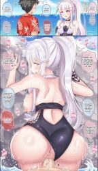 1boy 1boy1girl ass ayannon_yumme breasts doggy_style elf emilia_(re:zero) female from_behind hairpin huge_ass huge_breasts large_ass large_breasts long_hair making_love male_human/female_elf moan moaning moaning_in_pleasure natsuki_subaru nipples penetration penis pointy_ears ponytail purple_eyes re:zero_kara_hajimeru_isekai_seikatsu sex silver_hair swimsuit vaginal_penetration vaginal_sex