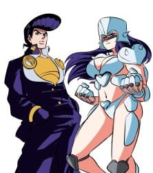 1boy 1girls bikini bikini_armor clothed_male crazy_diamond diamond_is_unbreakable female jojo's_bizarre_adventure josuke_higashikata male rule_63 stand_(jjba) tinafate1 white_background