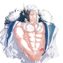 blue_eyes coat gray_hair male_focus male_only mask masturbation pierro_(genshin_impact) solo_male