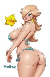 1girls ass big_ass big_breasts big_lips bikini bikini_bottom bikini_top bimbo blonde_hair blue_bikini blue_eyes blush blushing_profusely breasts ear_piercing earrings female female_focus hair hair_over_one_eye huge_breasts lips lipstick long_hair luma maispy mario_(series) nintendo princess_rosalina star star_earrings super_mario_galaxy thick_lips thick_thighs thighs