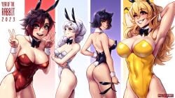 2021 4girls big_breasts black_and_red_hair black_hair blake_belladonna blonde_hair blue_eyes blush bunny_ears bunny_girl bunnysuit cat_ears catgirl clothing faunus female grapesliime group human lilac_eyes multiple_girls neckwear pale_skin phloxberry pinup playboy_bunny prosthetic purple_hair red_hair robotic_arm rooster_teeth ruby_rose rwby scar scar_across_eye silver_eyes silver_hair smile team_rwby weiss_schnee white_hair wink winking wristwear yang_xiao_long year_of_the_rabbit