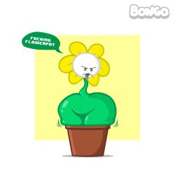 1boy angry ass big_ass big_butt bonguitoweon butt dialogue femboy flower flowerpot flowey_the_flower flowey_with_nothing_else_but_a_massive_ass male male_only thick_ass thick_butt undertale undertale_(series)