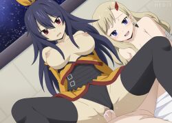 1boy 2girls alternate_version_available belly blonde_hair blue_eyes blue_hair breasts brown_eyes cowgirl_position cum cum_in_pussy cum_inside edens_zero female hedit homura_kogetsu male offscreen_character pov pussy rebecca_bluegarden sex uncensored unseen_male_face vaginal_penetration