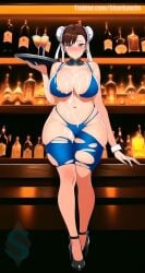 ai_generated bar big_breasts bikini chun-li crying cum_inside cum_on_breasts flushed heart high_heels maid sharkym3n street_fighter torn_clothes waitress