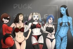 2d 2d_(artwork) 5girls alien alien_girl avatar batman_(series) black_g-string black_panties black_thong black_thong_panties crossover dc dc_comics dc_extended_universe diana_prince duck_smuggler elastigirl eve_(summertime_saga) female female_only g-string gal_gadot harley_quinn harley_quinn_(2019) harley_quinn_(series) helen_parr human multiple_girls na'vi neytiri panties smooth_skin summertime_saga the_incredibles thong thong_panties thong_underwear underwear wonder_woman wonder_woman_(dceu) wonder_woman_(series) wonder_woman_1984