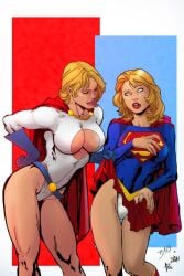 2d 2girls andrew_pate big_breasts blonde_hair breasts curvy curvy_female daniel_hyatt dc duo ed_benes ed_benes_studio female female_only kara_zor-el karen_starr kryptonian light-skinned_female power_girl short_hair straight_hair supergirl supergirl_(series) superheroine superman_(series) wide_hips