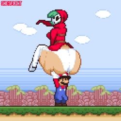 16-bit 1boy 1girls animated ass bouncing_breasts breast carrying carrying_another carrying_partner eyelashes female female_focus green_hair hair_over_one_eye high_heel_boots hips large_ass light-skinned_female light_skin looking_at_another male mario mario_(series) mask nintendo outdoors overalls panties pixel_animation pixel_art running shy_gal shy_gal_red shy_guy_mask sideboob smaller_male snesflint standing super_mario_bros._2 thick_thighs thighs underwear wide_hips