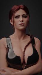 3d auburn_hair big_breasts braid breasts busty cleavage doppelganger_(tomb_raider) female female_focus female_only lara_croft long_hair pose red_eyes red_hair standing tagme tied_hair tomb_raider tomb_raider_(survivor) veiny_breasts wildeerstudio