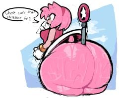 1girls amy_rose anthro ass between_buttocks big_ass bottom_heavy bubble_butt checkpoint clothing dat_ass dialogue dress dumptruck_ass female female_only hedgehog holding_object_between_buttocks huge_ass hyper hyper_ass iaredumbo large_ass lost_object_between_buttocks massive_ass oblivious pink_hair pink_skin pole sega solo sonic_(series) sonic_the_hedgehog_(series) sweat sweaty_ass text thick_ass thick_thighs thunder_thighs unaware