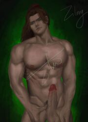 balls big_penis brown_hair erection long_hair looking_at_viewer male male_only mobile_legends mobile_legends:_adventure mobile_legends:_bang_bang muscular muscular_male nart17154623 nude penis pubic_hair solo solo_male tied_hair zilong