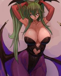 bat_wings big_breasts capcom clothing darkstalkers davecavedraws green_hair hyper_thighs large_breasts leotard massive_thighs morrigan_aensland purple_pantyhose succubus thunder_thighs vampire_(game) vampire_savior wide_hips wings wings_on_head