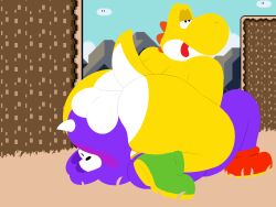 2boys anthro ass balls digital_media_(artwork) dinosaur duo facesitting gay genitals hi_res hircinehellion male male/male mario_(series) nintendo nude reptile rex_(mario) scalie sex super_mario_world yoshi