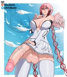 1futa 2022 angel_wings angeloid artist_signature big_balls big_penis bottomless bottomless_skirt breasts cock_pointing_towards_viewer futa_only futanari heavens_lost_property horny huge_cock ikaros large_breasts low-angle_view miniskirt no_panties nsfwblackle penis penis_out pink_hair skirt sora_no_otoshimono tagme veiny_penis wings