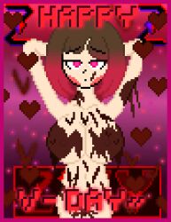 1girls 2d arms_behind_head bete_noire big_breasts breasts brown_hair chocolate chocolate_covered chocolate_heart chocolate_on_body color female female_focus female_only glitchtale pink_eyes pink_hair pink_highlights pixel_art self_upload tagme undertale undertale_(series) undertale_au valentine's_day z!betty zixy