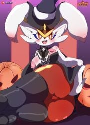 anthro cinderace female_cinderace generation_8_pokemon pokémon_(species) pokemon sarox witch_costume