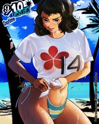 1girls beach bikini black_hair burgersnshakes female female_only persona persona_5 sadayo_kawakami solo swimsuit tagme