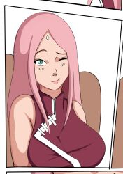 1girls bare_arms bare_shoulders big_breasts boruto:_naruto_next_generations busty comic cute female female_focus female_only forehead_jewel forehead_mark fully_clothed indigopencil large_breasts light-skinned_female light_skin lips lipstick long_hair looking_at_viewer mature mature_female milf naruto naruto_(series) naruto_shippuden one_eye_closed pale-skinned_female pale_skin pink_lips pink_lipstick pov pov_eye_contact sakura_haruno seductive seductive_eyes seductive_look shounen_jump sleeveless sleeveless_shirt solo sweat sweatdrop tight_clothing wink