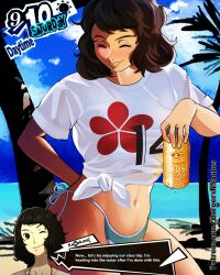 1girls beach bikini black_hair burgersnshakes english_text female female_only persona persona_5 sadayo_kawakami solo tagme text