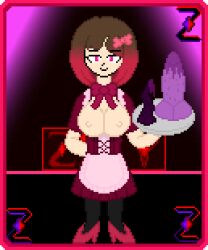 1girls 2d bete_noire breasts breasts_out brown_hair color dildo female glitchtale high_heels maid_uniform pink_eyes pink_hair pink_highlights pixel_art self_upload tagme tentacle tentacle_dildo undertale undertale_(series) undertale_au z!betty zixy