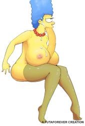 1futa autofellatio autopaizuri cum cum_in_mouth cum_in_own_mouth futa_only futanari huge_breasts huge_cock long_penis marge_simpson mostly_nude naked_necklace naked_stockings nude nude_futanari self_suck stockings the_simpsons white_background yellow_body