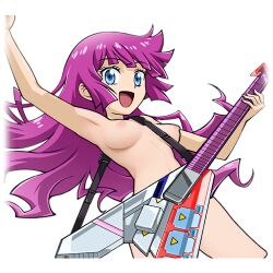 1girls armpits arms_up completely_nude completely_nude_female edit electric_guitar guitar kirishima_romin looking_at_viewer nude nude_female nude_filter one_arm_up open_mouth romin_kassidy romin_kirishima yu-gi-oh! yu-gi-oh!_sevens