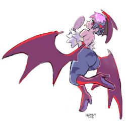 1girls 2018 ass back big_ass blue_pantyhose boots clothed clothing darkstalkers dreaminerryday leotard lilith_aensland pantyhose short_hair solo_female succubus thick_thighs thighs wings wings_on_head