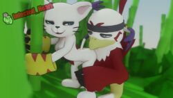 3d animated bamboo bamboo_forest digimon doggy_style furry gatomon hawkmon infected_heart mp4 outside sound sound_effects tagme video