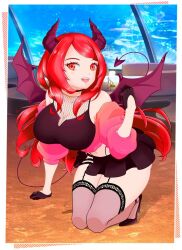 ass big_breasts breasts chile claudiali demon_girl demon_tail glasses grin horns kevin_paintart light-skinned_female light_skin looking_at_viewer red_eyes red_hair short_skirt skirt streamer succubus twitch twitter virtual_youtuber vtuber youtube youtube_hispanic youtuber