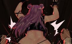 1boy 1boy1girl 1girls ass big_ass cropped female gloves k/da_kai'sa k/da_series kai'sa league_of_legends leaning_forward light-skinned_female light_skin painted_nails pd pov purple_hair sex sex_from_behind standing standing_sex