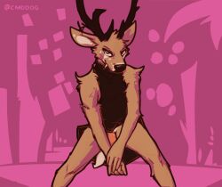 2023 anthro antlers biped bottomless bottomless_anthro bottomless_male brown_body brown_fur clothed clothing deer digital_media_(artwork) fangs fur genitals horn lawyerdog looking_at_viewer male mammal multicolored_body multicolored_fur panko_(lawyerdog) penis solo teeth two_tone_body two_tone_fur white_body white_fur