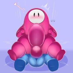 anthro ball_bulge balls big_balls big_penis blue_body blush distended_belly fall_guy fall_guys gay heart heart-shaped_pupils large_penis male male/male male_only penis pink_body purple_background sex simple_background tagme thick_thighs watermark yamwamm yaoi