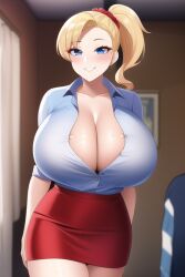 aged_up ai_generated anime_nose archie_comics betty_cooper busty button_down_shirt cleavage huge_breasts nai_diffusion nipples office_lady skirt stable_diffusion unbuttoned