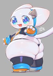 adorable alien ass ass_cleavage big_ass big_butt blue_eyes blush bubble_butt butt_crack cute cute_face fat_ass fat_butt keyhat_tk10 looking_at_viewer looking_back massive_ass massive_butt plump_ass shortstack smile smiling smiling_at_viewer solo tail thick_ass tight_clothing tight_fit tiril_(keyhat_tk10) waving waving_at_viewer waving_hand white_body white_skin