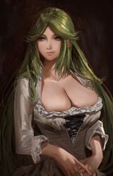 1girls breasts cleavage cleavage_overflow female female_only gown green_eyes green_hair horny j@ck kid_icarus light-skinned_female light_skin long_hair nintendo painting_(artwork) palutena portrait smile solo solo_female tagme victorian