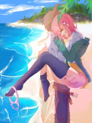 beach danganronpa danganronpa_2:_goodbye_despair hinata_hajime nanami_chiaki pink_hair public_sex sex straight_hair thigh_grab thighs