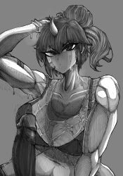 big_breasts big_penis black_white black_white_body bra futa_only futanari horn muscles muscular_futanari tofo_u uncut wet_clothes